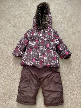 Girls joe fresh Brown & Pink Winter 2 piece Snowsuit with Hood